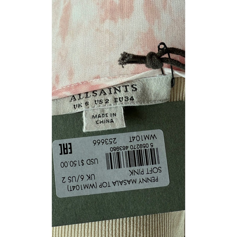AllSaints Penny Masala Top Soft Pink Snake Print Wrap V-Neck Blouse 2 NEW $150 - Picture 2 of 9